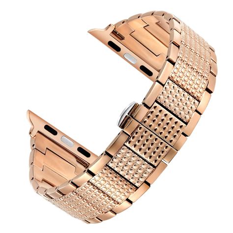 Leefrei Copper Alloy Watch Band Metal Replacement Strap With Rhinestone