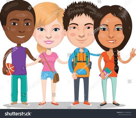 International Young Teenage People Different Countries Stock Vector