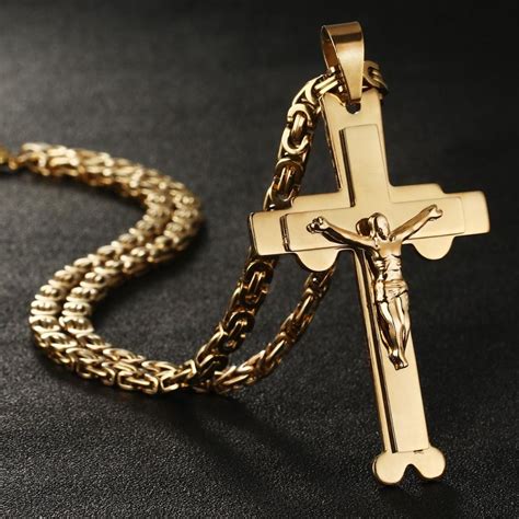 Wholesale Male Catholic Jesus Christ Cross Gold Color Crucifix Necklace