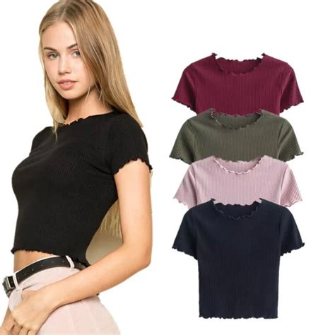 Summer New Slim Knitted Cotton T Shirts Women Top Quality Soft Short