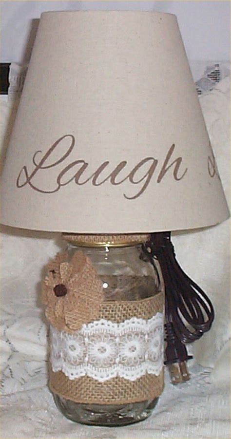 Mason Jar Lamp Country Farm Chic Burlap Ribbon Lamp Shade Say Etsy