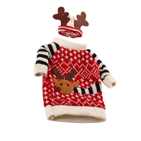 Купить Новогодний декоративный свитер с оленем и шапочка на бутылку на Алиэкспресс (Aliexpress ...