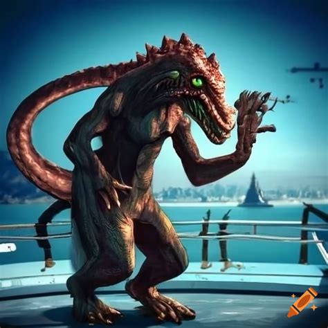 sci fi artwork of a reptilian humanoid on a starship on craiyon