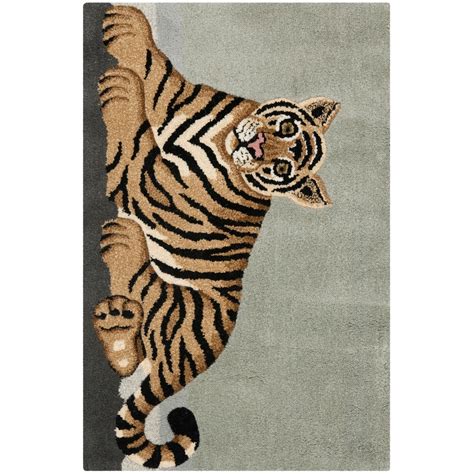 Handmade Safavieh Wildlife Tiger Wool Rug 2 X 3 Light Grey Tan 2 X