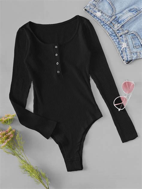 Plus Snap Front Rib Knit Bodysuit 4XL Black In 2021 Ribbed Knit