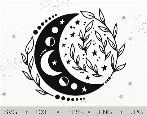 Floral Moon Svg Cut File Moon Phases Png Clipart Crescent Etsy