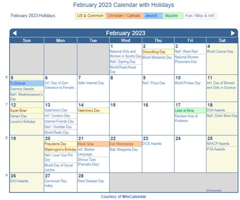 Print Friendly February 2023 Us Calendar For Printing