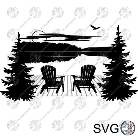 Lake Scene Chairs Dock Svg Lake And Forest Scene Svg Files Etsy