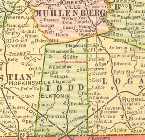 Todd County Kentucky 1905 Map Elkton