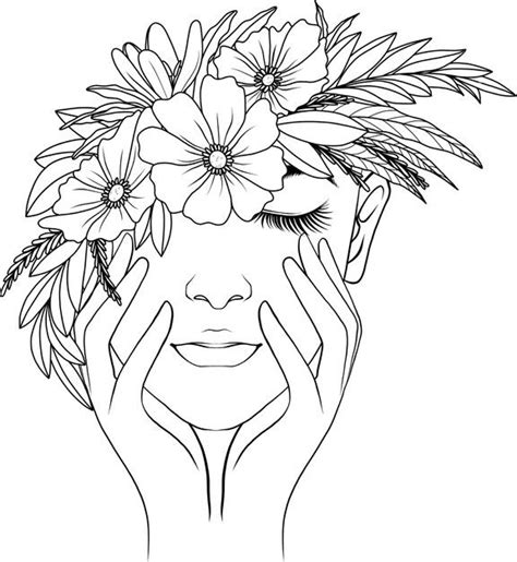 premium vector hand drawn woman and flowers line art design line art flowers outline art