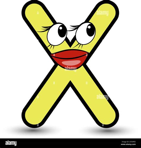 Funny Hand Drawn Cartoon Styled Font Colorful Letter X With Smiling