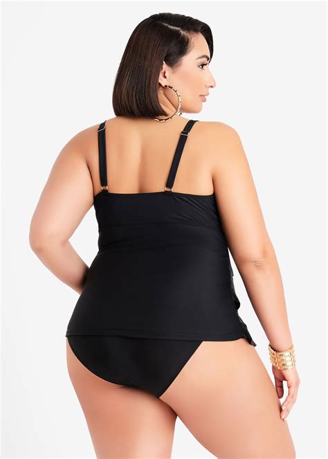 Plus Size Tiered Tankini Swimsuit Set Plus Size Tummy Control Swim