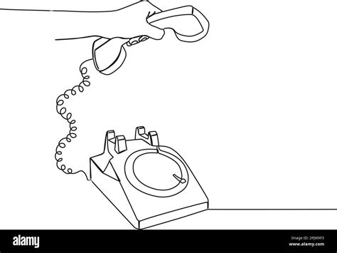 continuous single line drawing of hand picking up receiver of rotary dial telephone line art