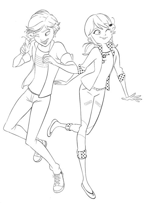 Online Coloring Book Coloring Page Marinette And Adrien With Their