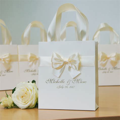 50 Ivory Wedding T Bags With Satin Ribbon Bow And Gold Etsy