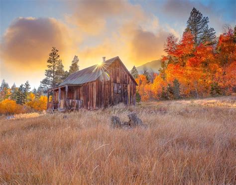 Mountain Air Cabin Sunset Fall Prints Photo Canvas