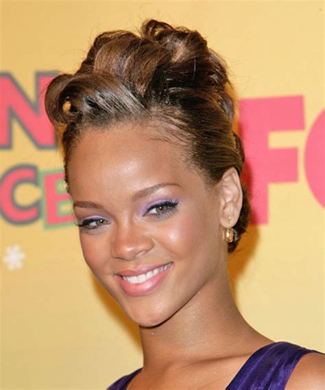 Rihanna Long Straight Formal Updo Hairstyle Light Golden Brunette