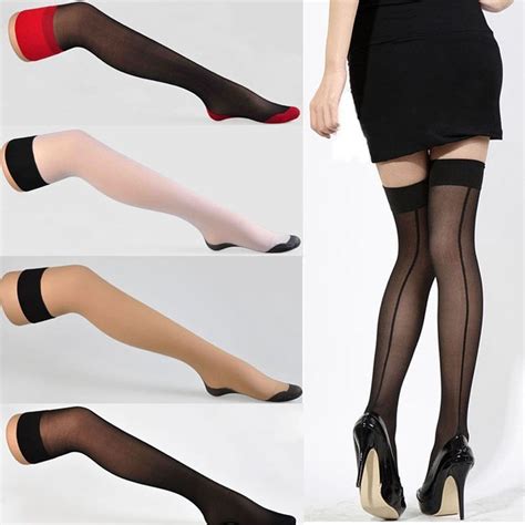 1pair thigh high stockings stylist fashion ladies female womens heal seamed over knee thigh high