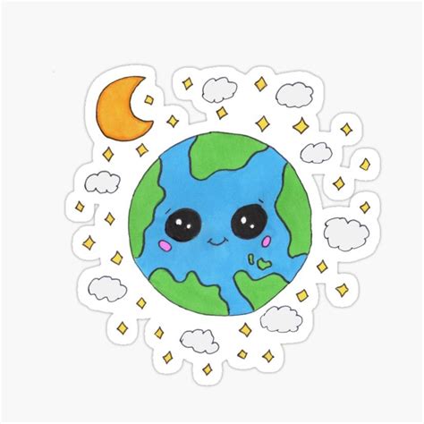 Cute Cartoon Of Planet Earth Sticker For Sale By Kitten2525 Easy