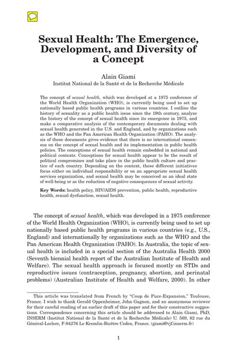 Pdf Sexual Health The Emergence Development And Diversity Of A Concept