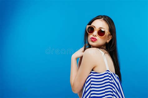 Colorful Portrait Of Young Attractive Woman Wearing Sunglasses Summer Beauty And Nail Art