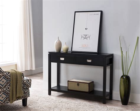 Dylan Black Wood Contemporary Entryway Console Table With 2 Drawers And