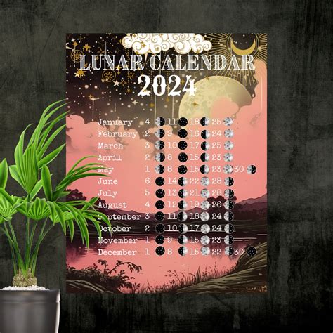 Lunar Calendar 2024 Printable Moon Phase Calendar 2024 Moon Etsy