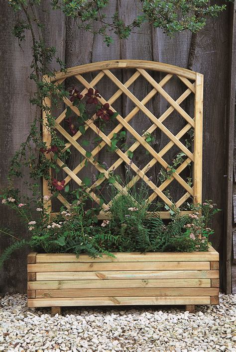 Wooden Garden Planter With Integrated Curved Trellis - Leisure Traders
