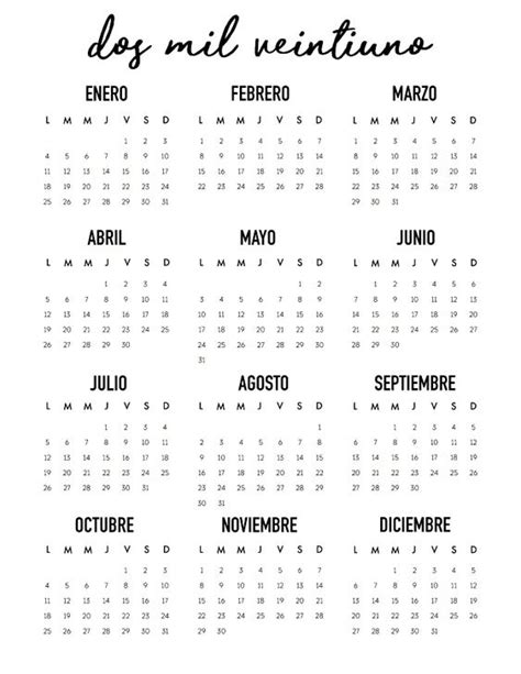 Calendario Minimalista 2021 Plantilla De Calendario Para Imprimir