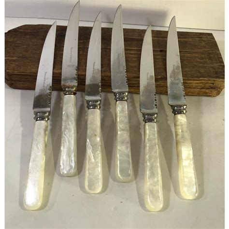 1950s Vintage Sheffield English Pearl Handled Steak Knives Set Of 6
