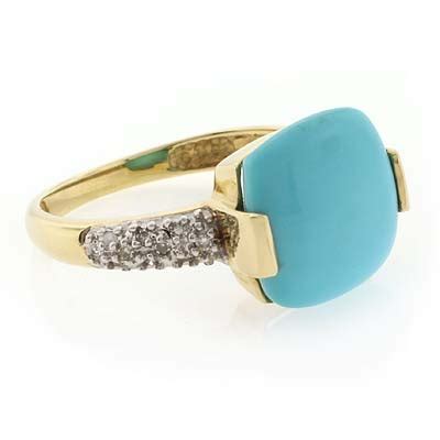 High Quality Turquoise 0 10 Ctw Diamonds 14K Yellow Gold Ring