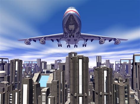 Airplane Over City Blocks Stock Illustration Illustration Of Blue