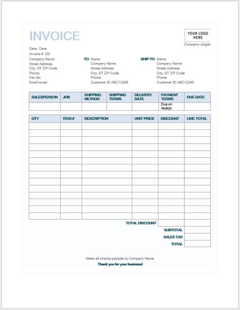 Business Invoice Templates 10 Free Word Excel And Pdf Formats