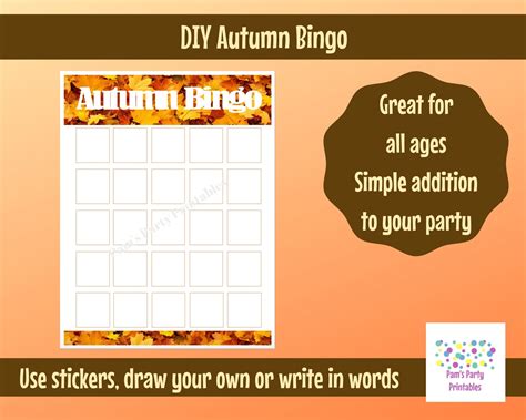 Blank Autumn Fall Thanksgiving Bingo Printable For Diy Sticker Bingo