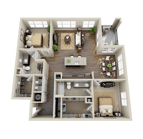 Awesome Two Bedroom Apartment D Floor Plans Architecture Design