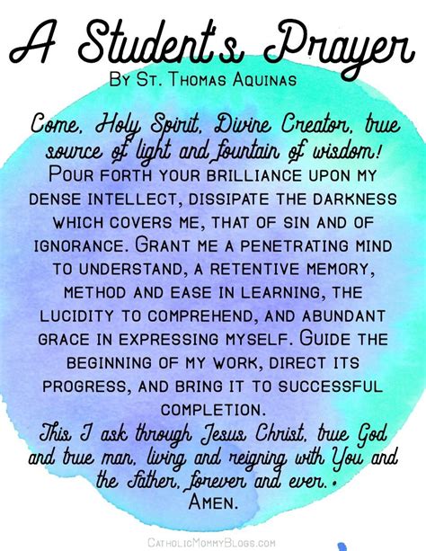 St Thomas Aquinas Student Prayer Prayer For Students Prayer Before