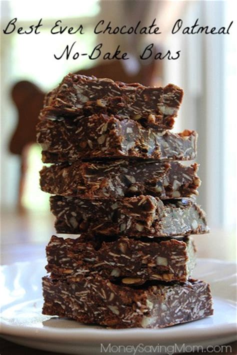 Spread 1/2 of the oat mixture into the prepared pan. Best Ever Chocolate Oatmeal No-Bake Bars - Money Saving Mom®