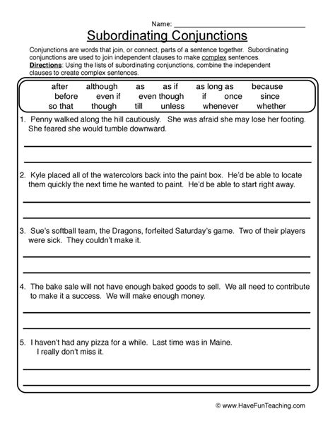 Subordinating Conjunctions Worksheet By Teach Simple
