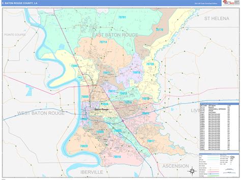 E Baton Rouge County La Wall Map Color Cast Style By Marketmaps