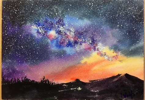 Watercolor Starry Night Sky Tutorial Sky Painting Watercolor Sky