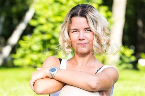 Portrait Of A Girl In A Summer Park Outdoors Stock Photo Colourbox