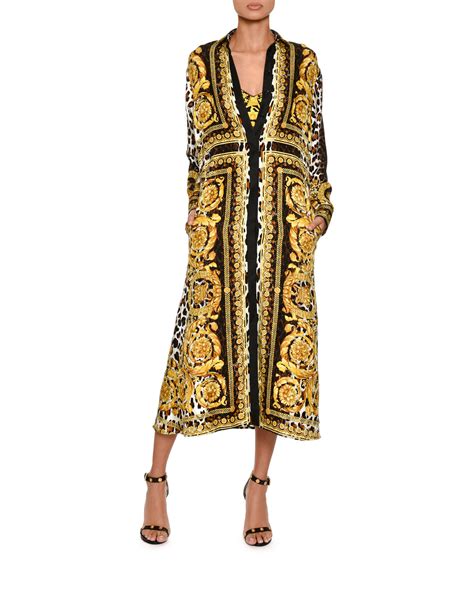 Versace Long Sleeve Silk Twill Baroque Print Midi Dress Neiman Marcus