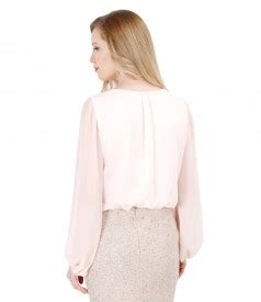 Veil Blouse With Puffed Sleeves Nude Pink YOKKO