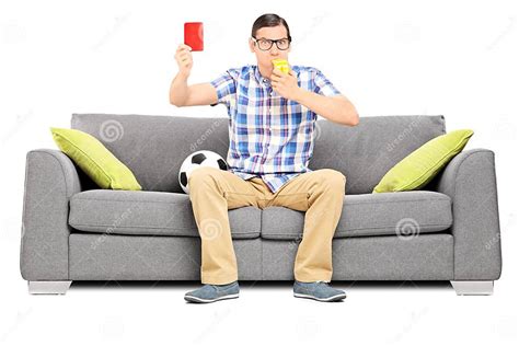 Angry Man Blowing A Whistle And Holding A Red Card Stock Image Image