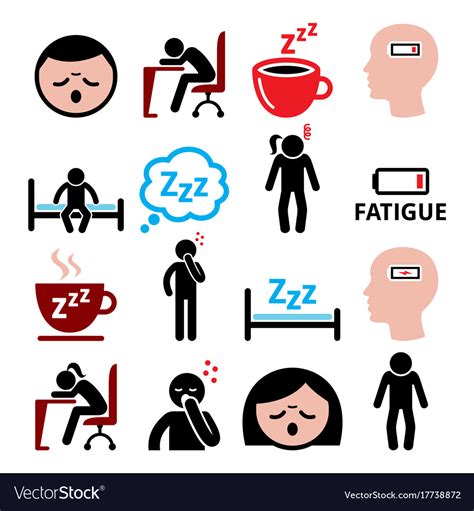 Fatigue Icons Set Tired Sressed Or Sleepy Vector Image