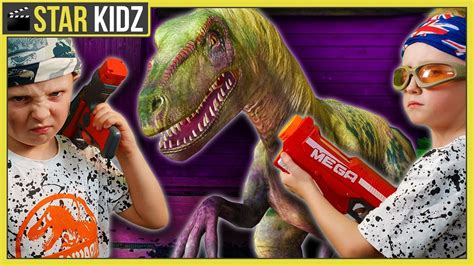 dinosaur sneak attack on ethan crazy dino escape nerf battle youtube