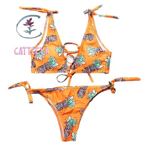 Cattleya 2018 Pineapple 2018 Women Print Swimwear Push Up Swimsuit