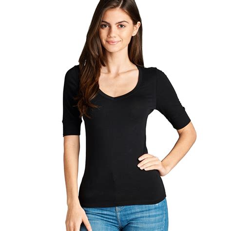 women s basic elbow sleeve v neck cotton t shirt plain top plus size available