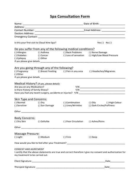 Spa Consultation Form Fill Online Printable Fillable Blank Pdffiller