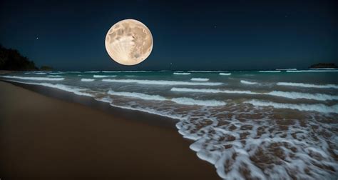 Luna Llena En El Cielo Nocturno De La Costa De La Playa Tropical